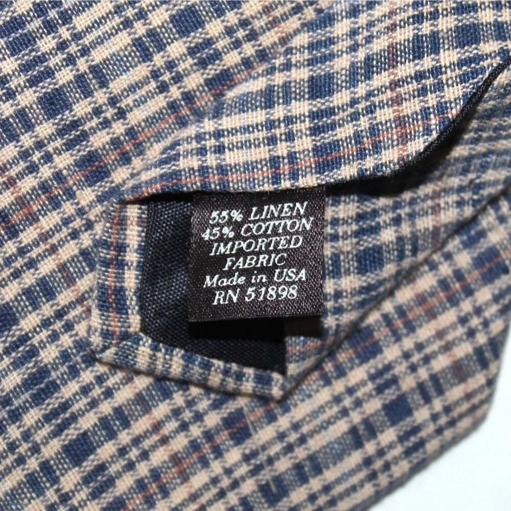 Beans McGee Necktie plaid blue tan vintage USA traditional cotton linen